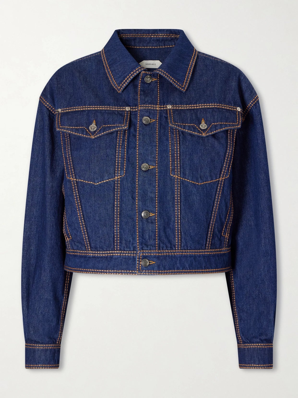 Image of Coats & Jackets. Product name - Denim Cotton Jacket in Dark denim colour by brand - Versace