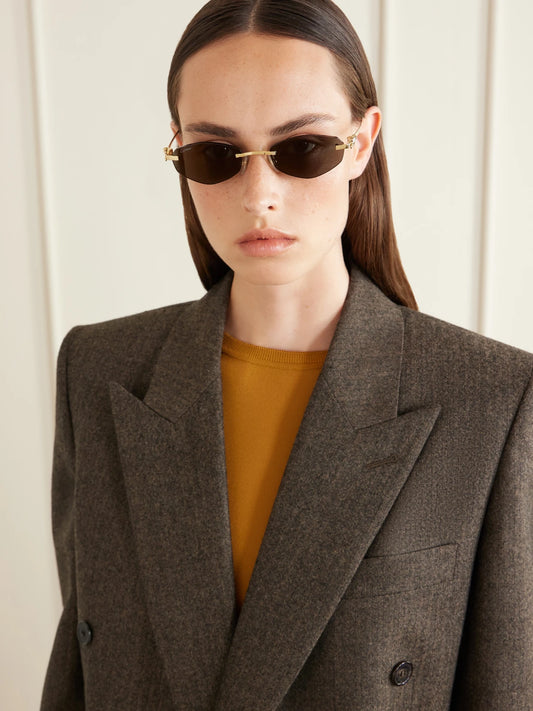 Image of Sunglasses. Product name - Panthère De Cartier Round-frame Gold-tone Sunglasses in Gray colour by brand - Cartier Eyewear