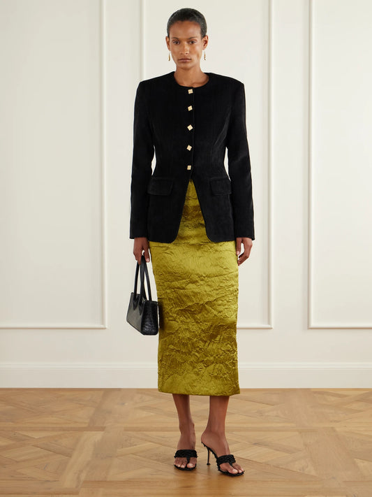 Image of Coats & Jackets. Product name - Moya Button-embellished Velvet Jacket in Black colour by brand - TOVE