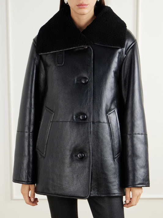 Acne Studios Paneled Shearling-trimmed Leather Coat