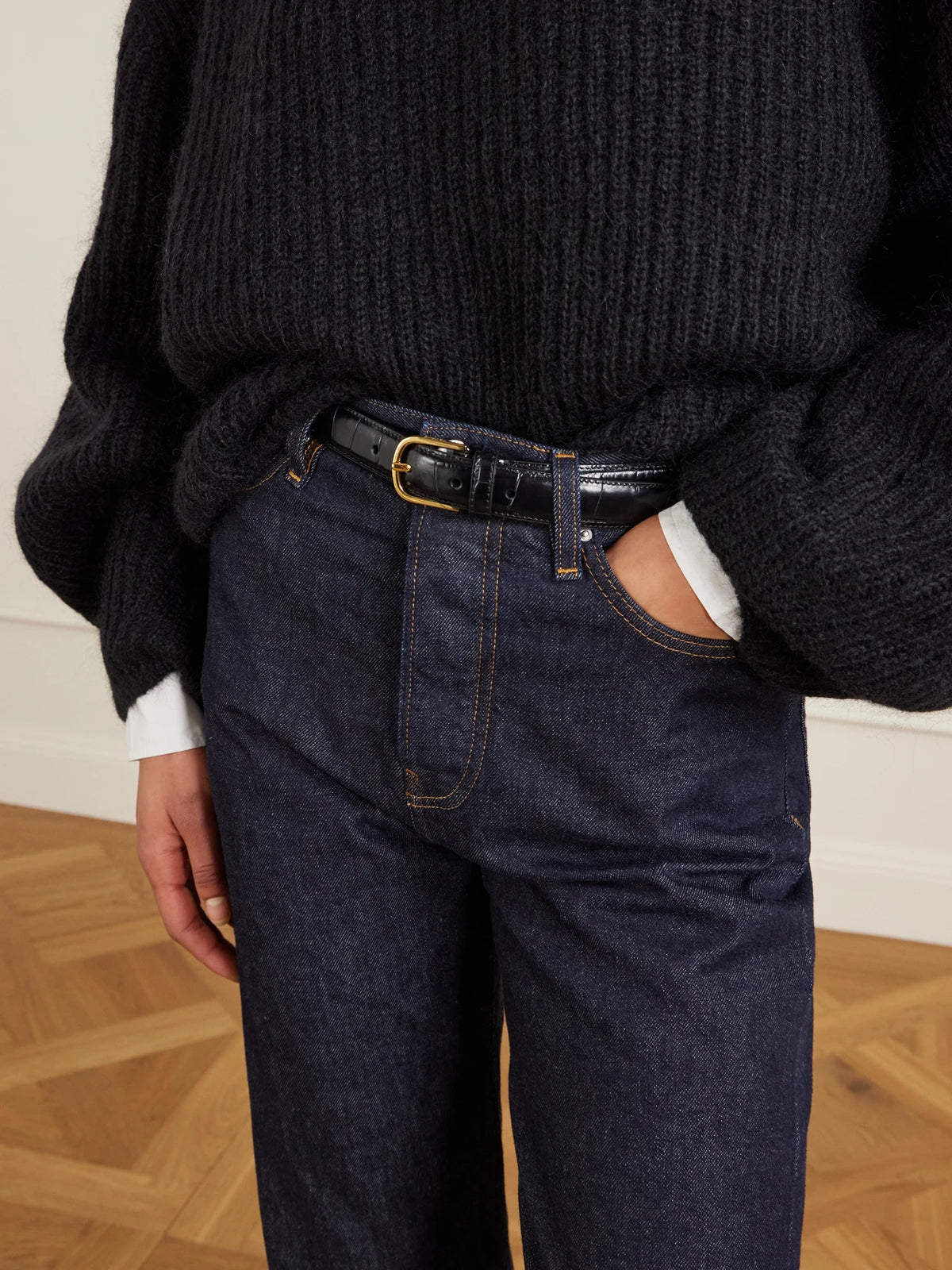 Croc-effect Leather Belt