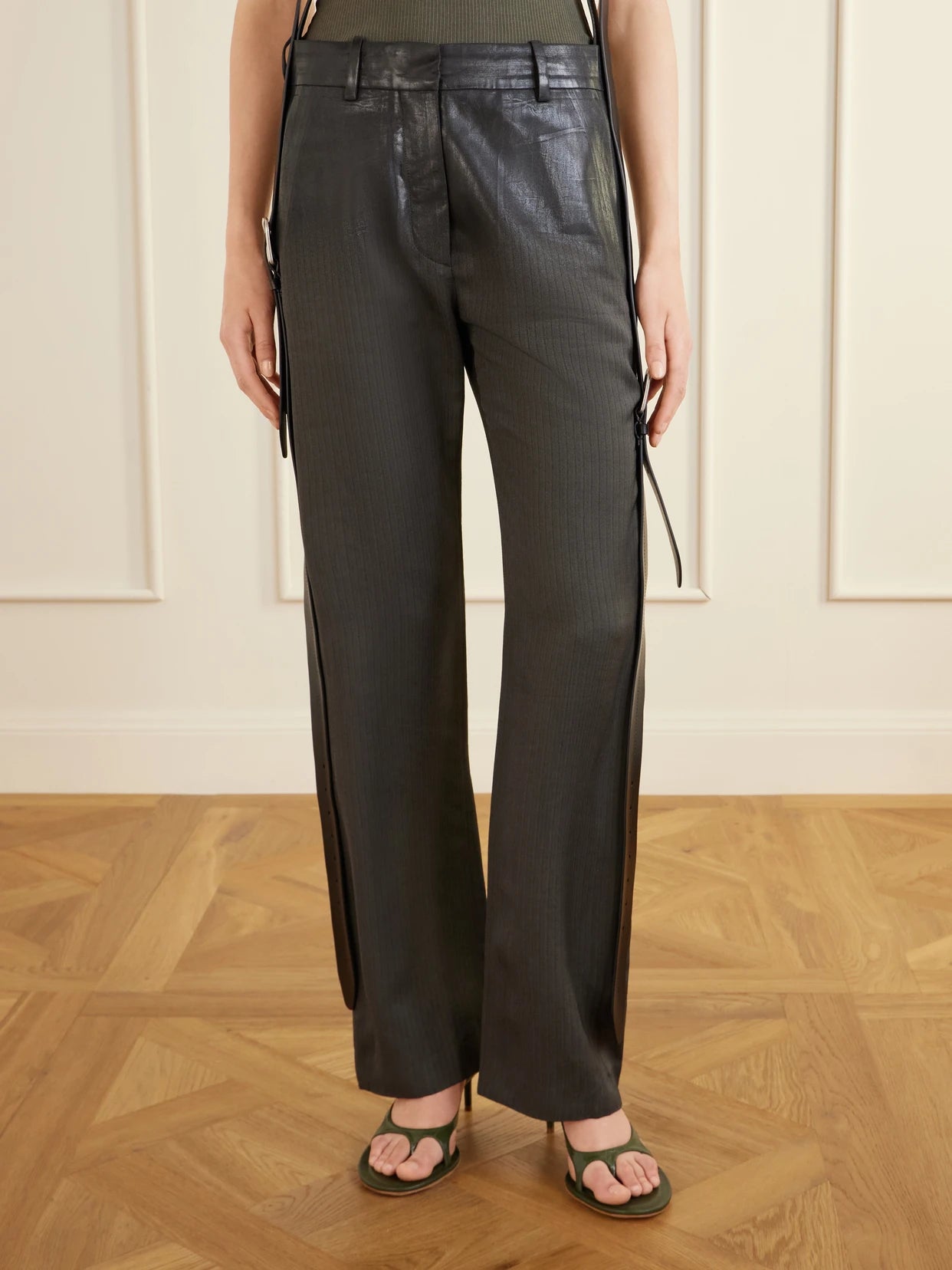 Puja Coated Herringbone Degradé Straight-leg Pants