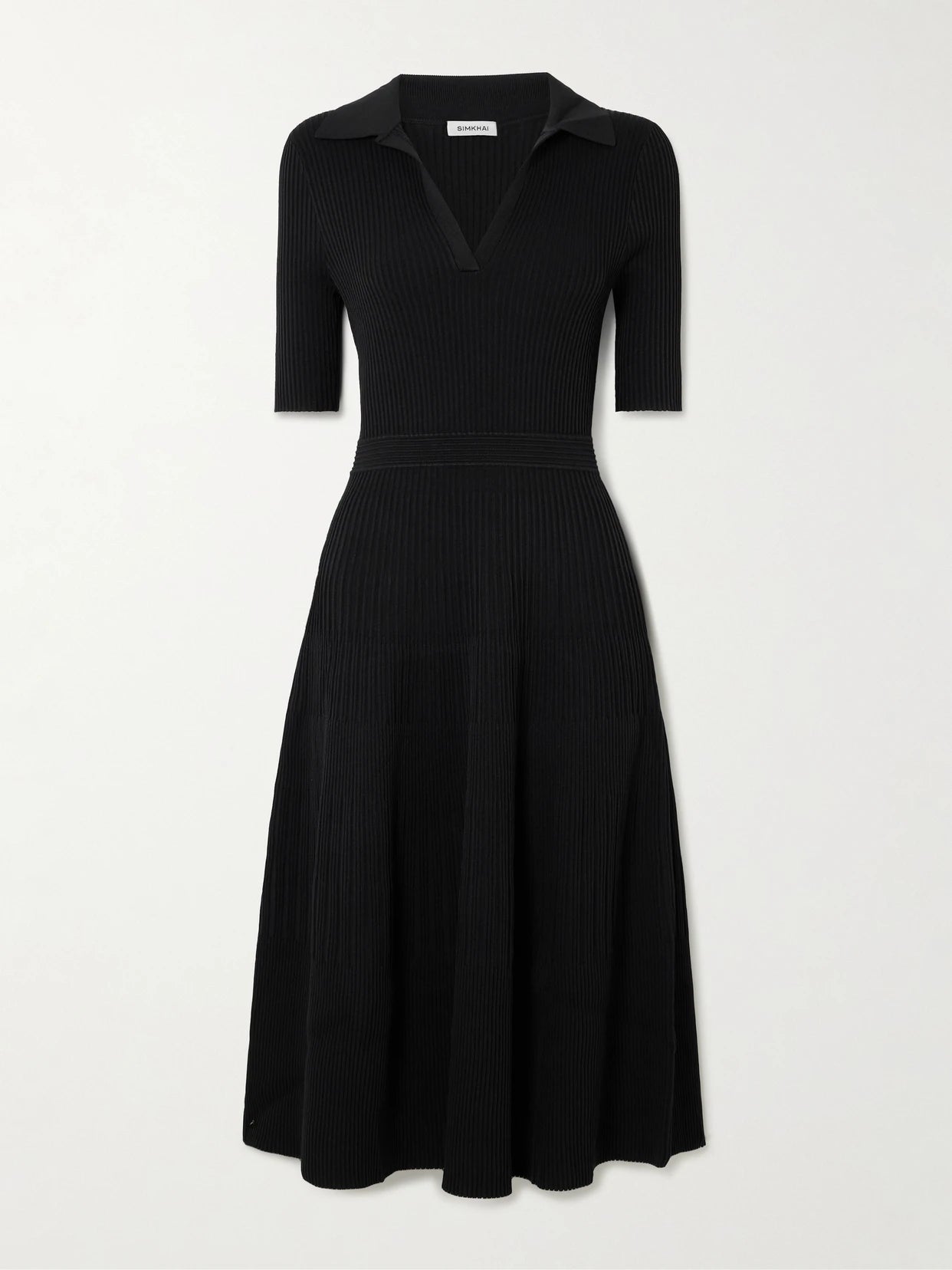 Image of Dresses. Product name - Pati Ribbed-knit Midi Dress in Black colour by brand - SIMKHAI
