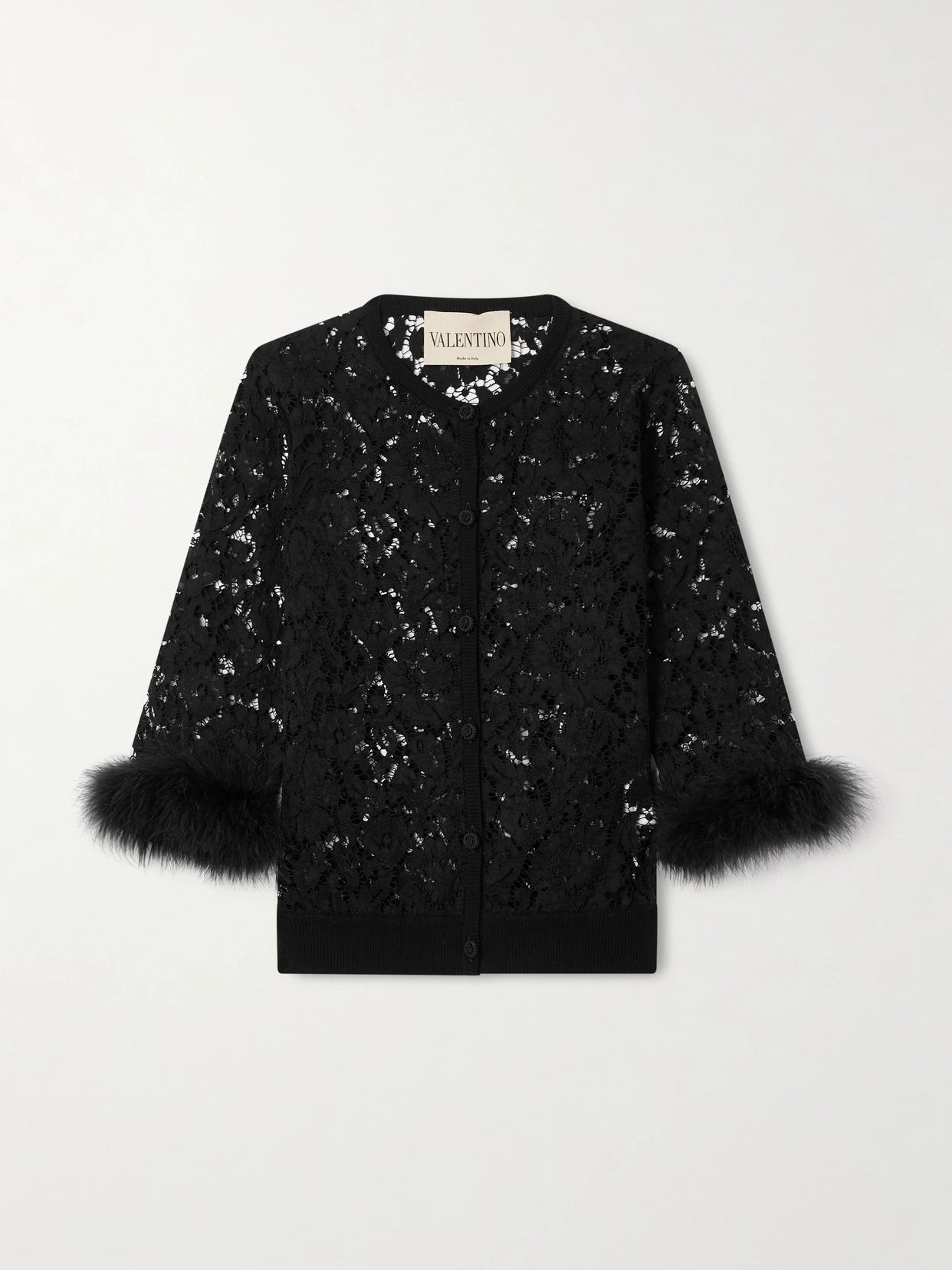 Feather-trimmed Cotton Corded Lace Cardigan