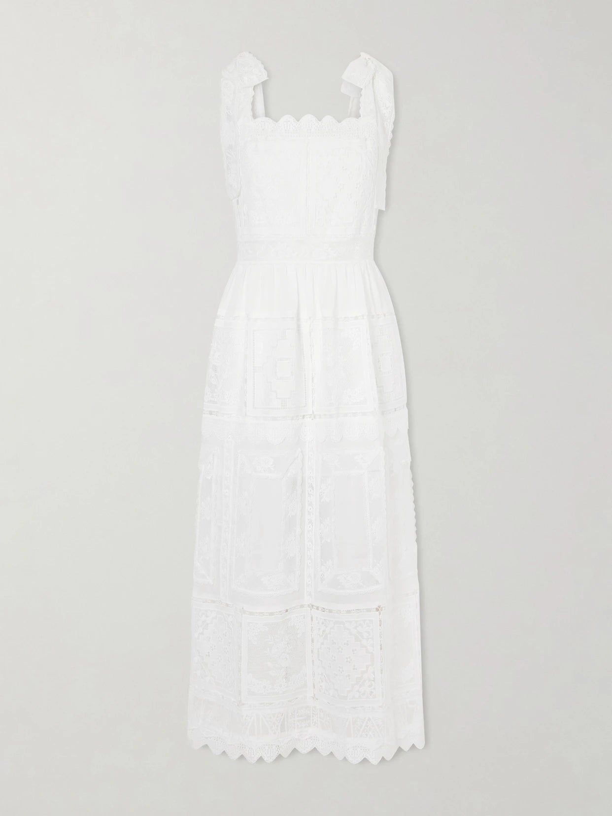 Image of Dresses. Product name - Aster Scalloped Lace-trimmed Maxi Dress in Ivory colour by brand - Zimmermann