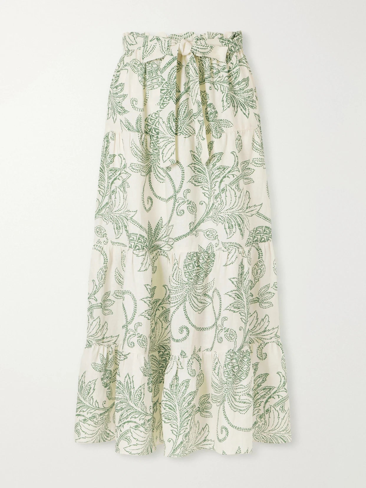 Sanaa Tiered Printed Linen Midi Skirt