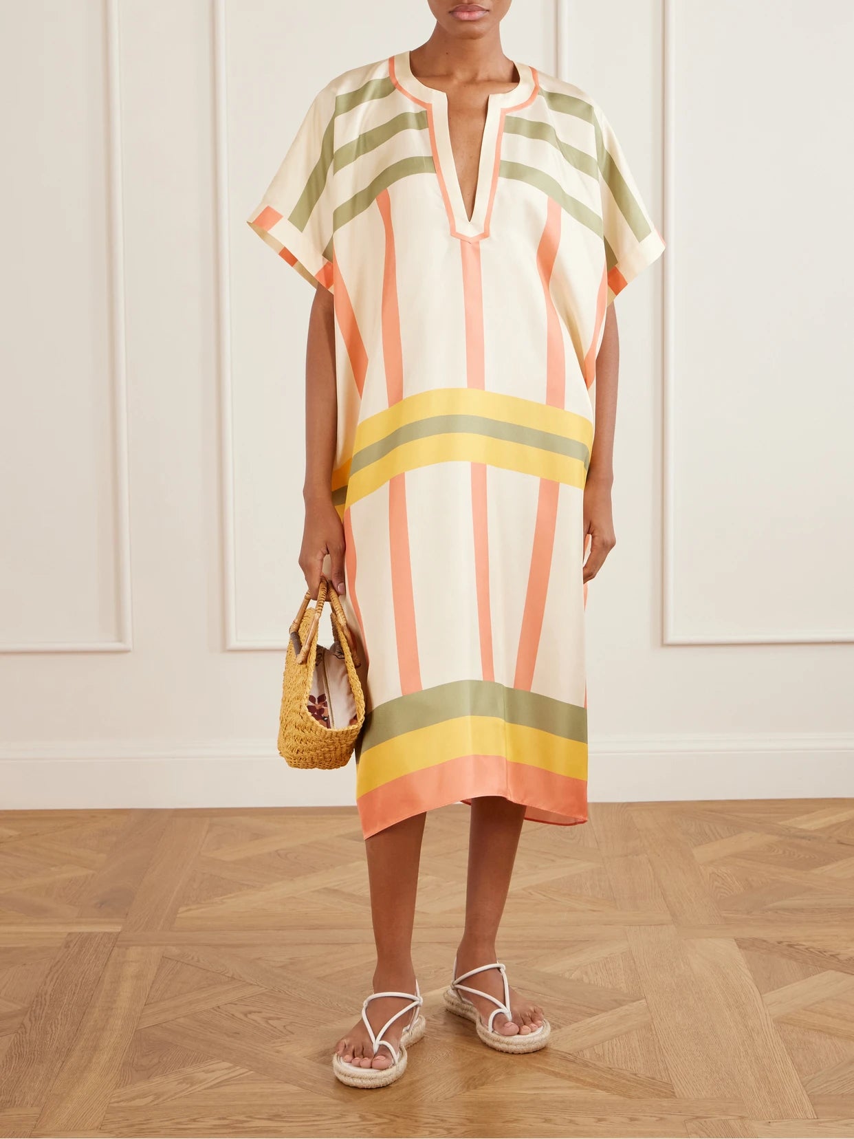 Image of Dresses. Product name - Berlingot Printed Silk-twill Kaftan in Multi colour by brand - Eres