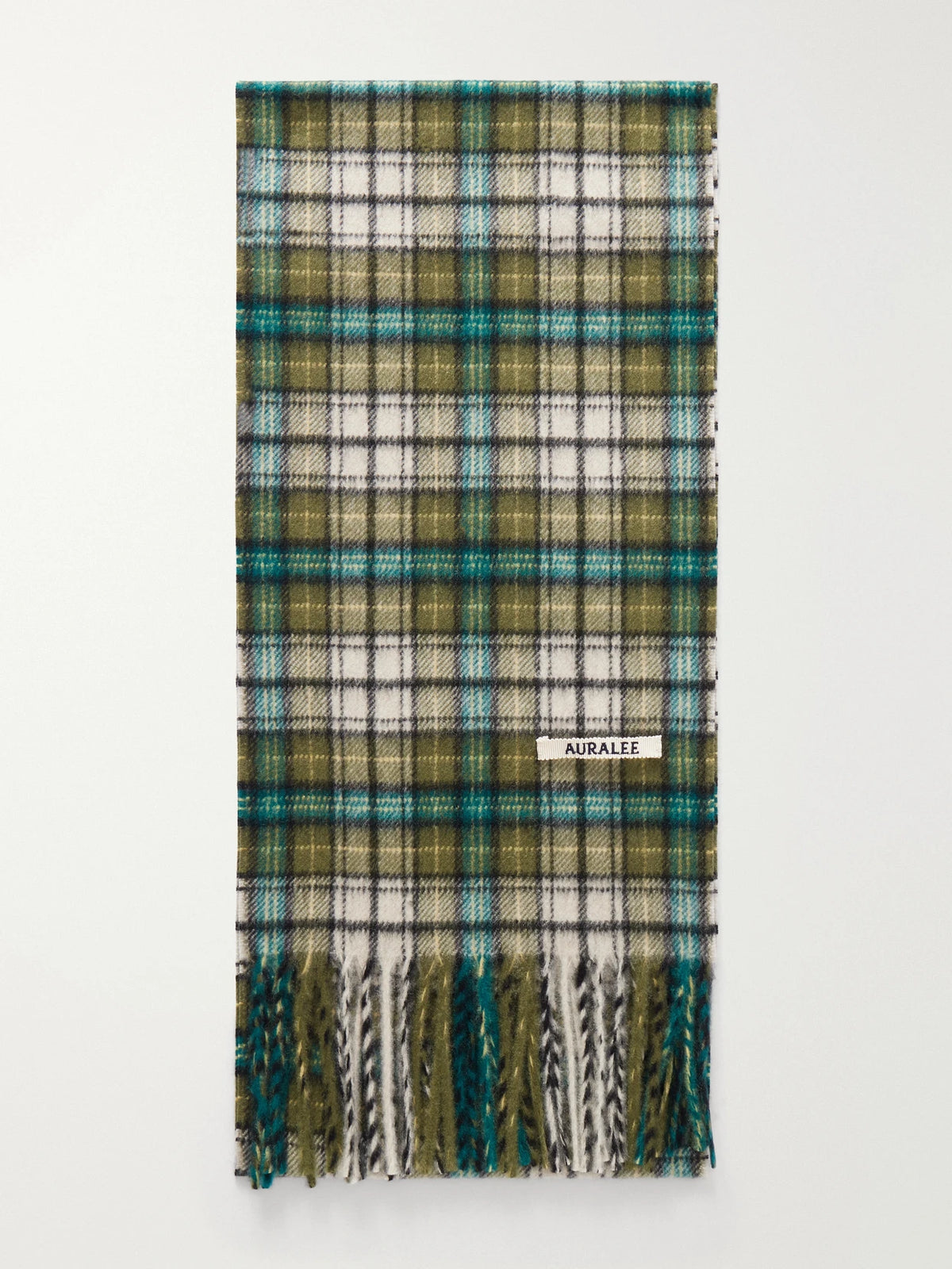 Auralee Fringed Checked Cashmere Scarf