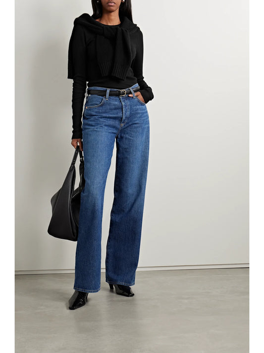 Image of a model wearing Tops. Product name - + Net Sustain Bina Ribbed Lyocell-blend Top in Black colour by brand - Citizens of Humanity