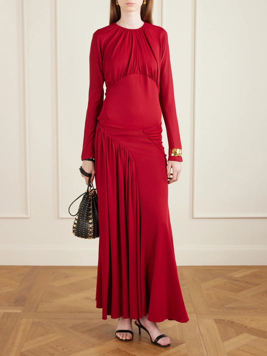 Image of Blouses. Product name - Ruched Chiffon Blouse in Red colour by brand - RABANNE