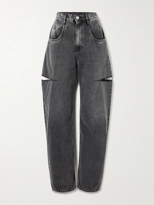 Image of Jeans. Product name - Cutout High-rise Wide-leg Jeans in Black colour by brand - Maison Margiela