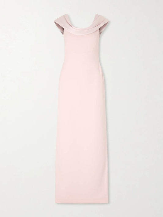 Image of Dresses. Product name - Adele Draped Satin-trimmed Crepe Maxi Dress in Pink colour by brand - Solace London