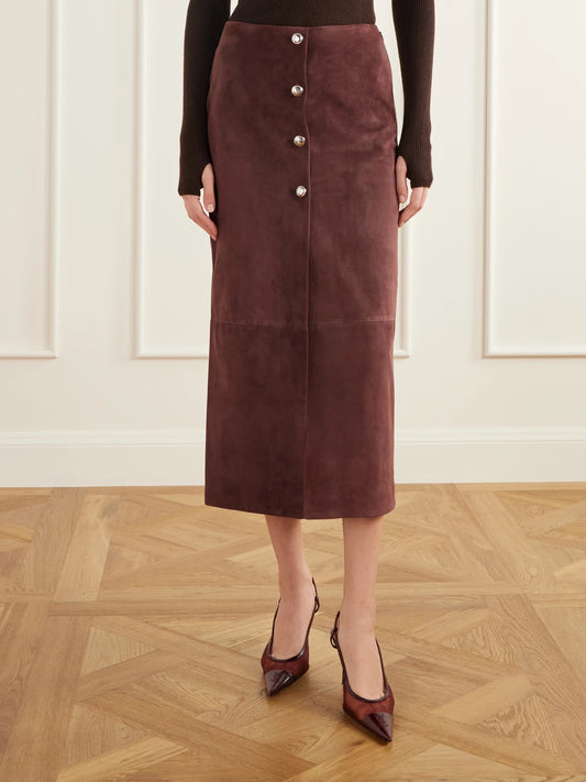 Altuzarra Pinkard Paneled Suede Midi Skirt