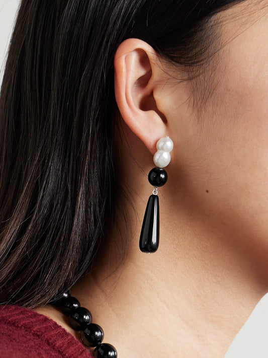 Image of Earrings. Product name - Tarn Ii Recycled Silver, Onyx And Pearl Earrings in Black colour by brand - Completedworks