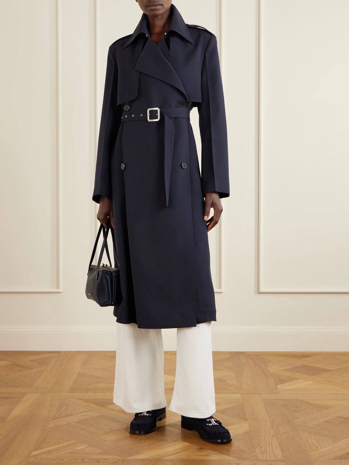 Image of Flats. Product name - Maryan Suede Loafers in Navy colour by brand - Ferragamo