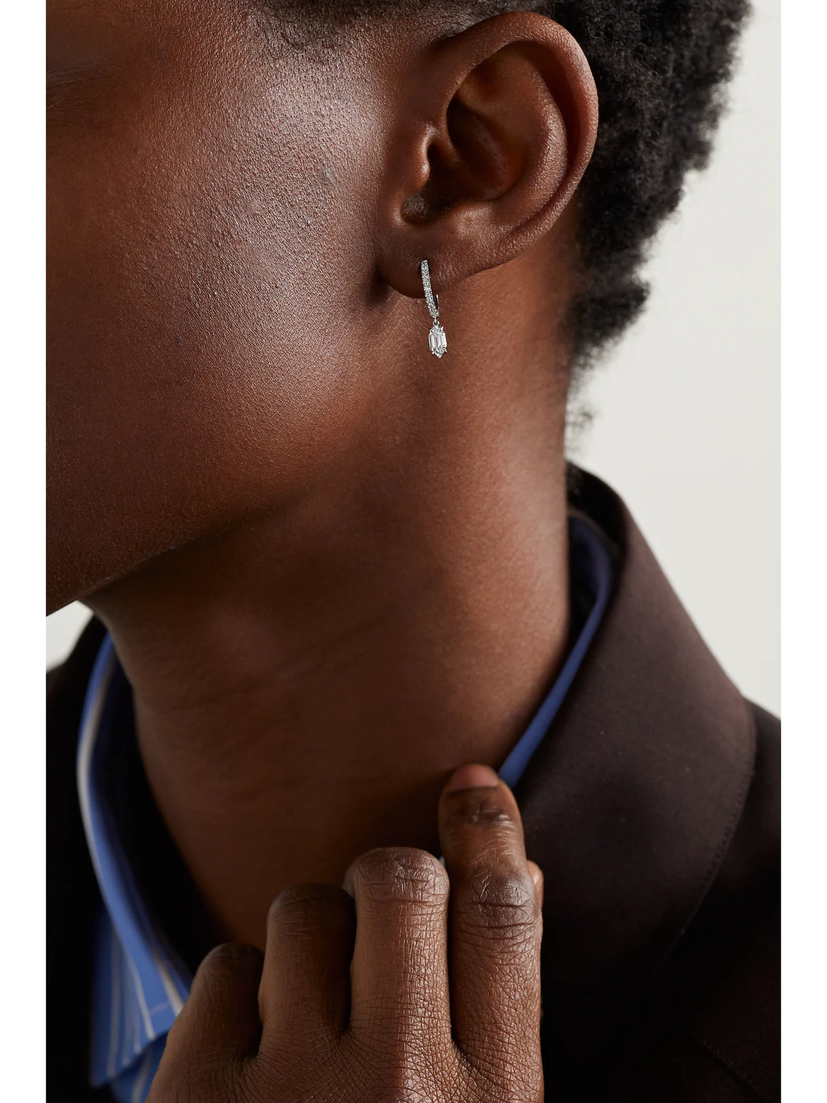Image of Earrings. Product name - Huggies 18-karat White Gold Diamond Single Earring in Silver colour by brand - Anita Ko