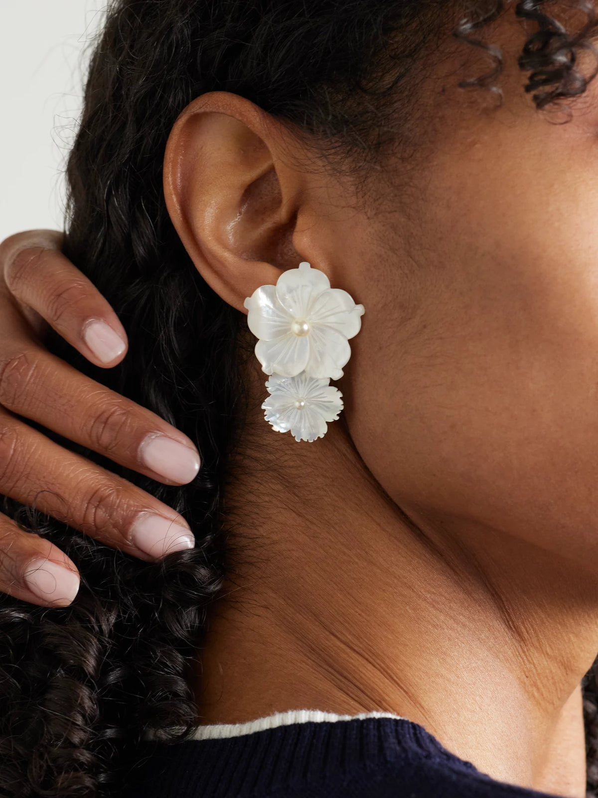 Image of Earrings. Product name - Geneva Mother-of-pearl, Gold-plated And Pearl Earrings in Ivory colour by brand - Jennifer Behr