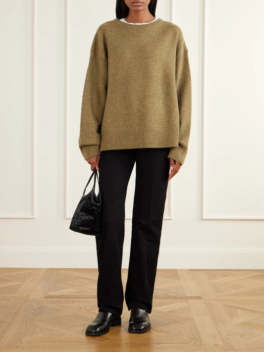 Image of a model wearing Outerwear. Product name - Mike Cashmere-blend Knitted Sweater in Army green colour by brand - Extreme Cashmere