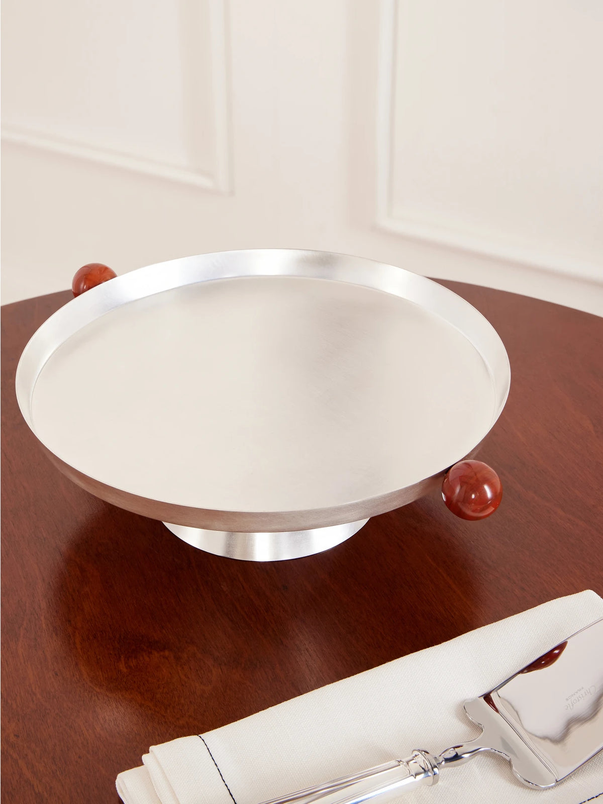 Image of Tableware. Product name - Silver-plated And Stone Cake Stand in Multi colour by brand - Natalia Criado