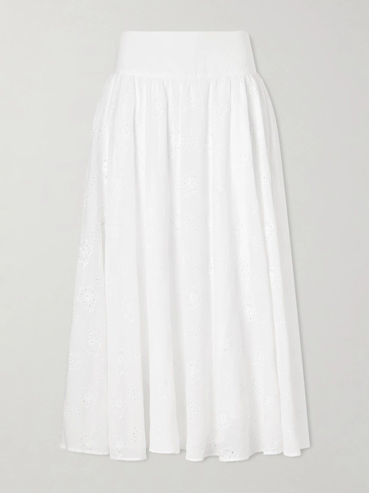 Pamela Pleated Broderie Anglaise Cotton Midi Skirt