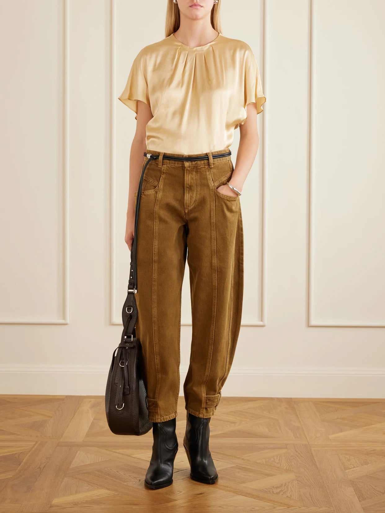 Image of Jeans. Product name - Leja Tapered Jeans in Bronze colour by brand - ISABEL MARANT