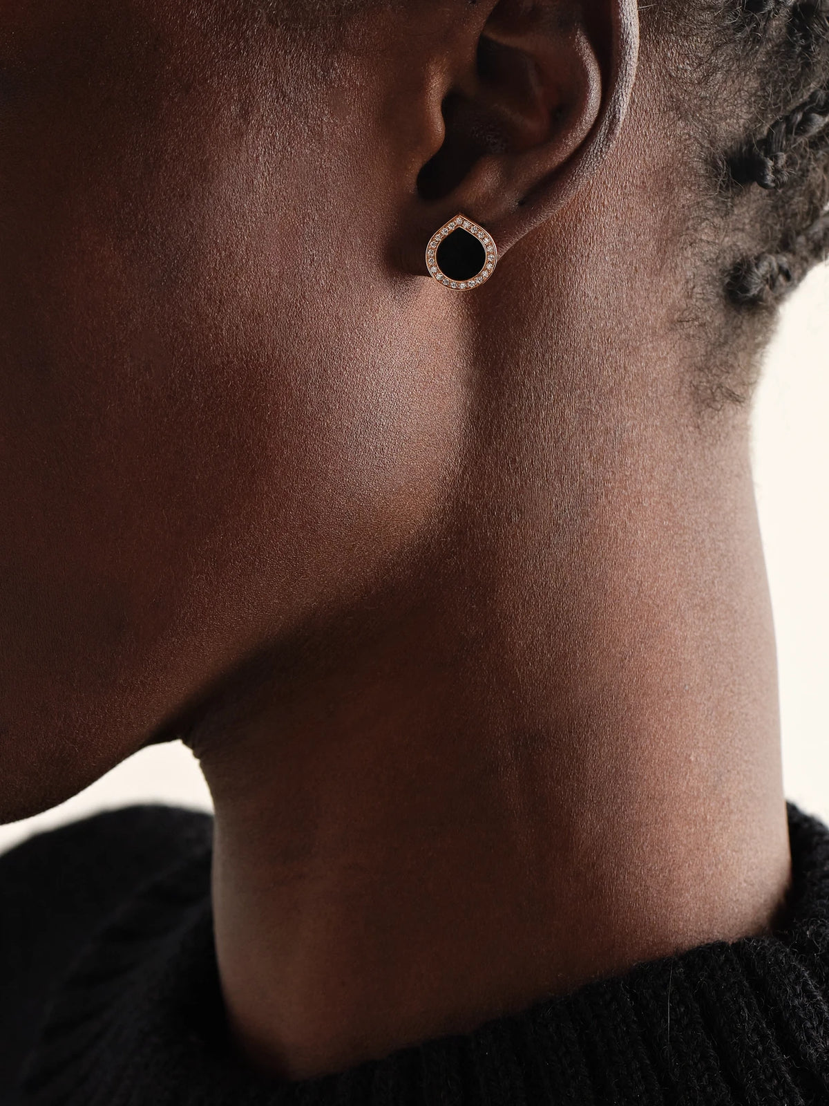 Image of Earrings. Product name - Antifer 18-karat Rose Gold, Onyx And Diamond Single Earring in Black colour by brand - Repossi