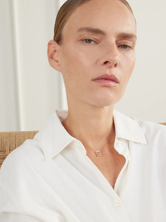 Image of Necklaces. Product name - Lotus By De Beers 18-karat Gold Diamond Necklace in Multi colour by brand - De Beers London