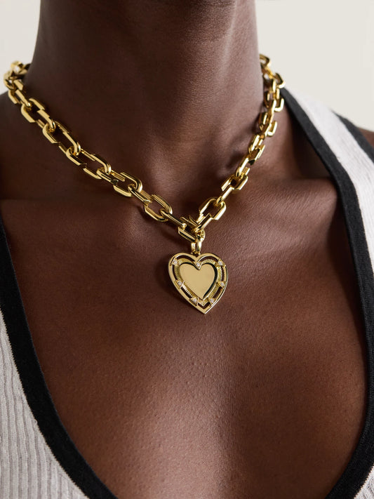 Image of Necklaces. Product name - Heart Token Love Medium 18-karat Gold Diamond Necklace in Multi colour by brand - FoundRae