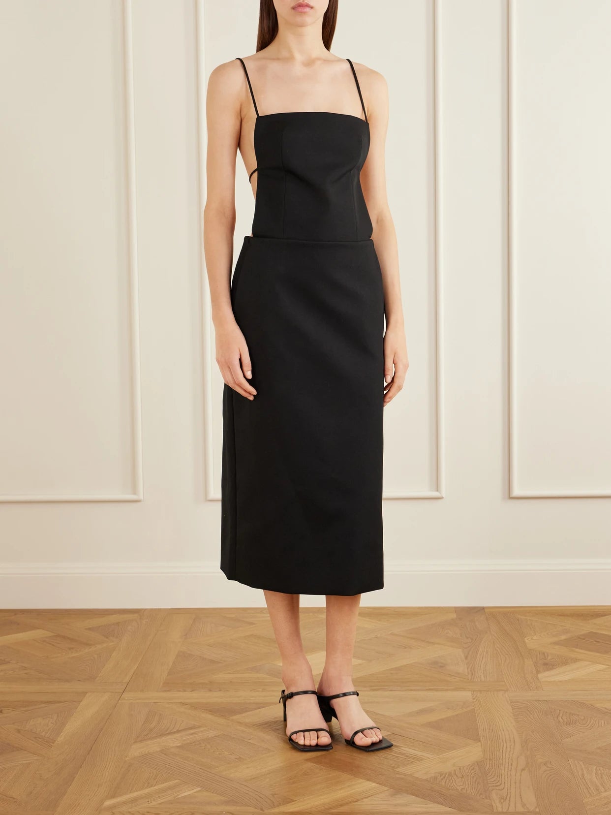 Image of Dresses. Product name - Artemis Organic Cotton Midi Dress in Black colour by brand - Calvin Klein Collection