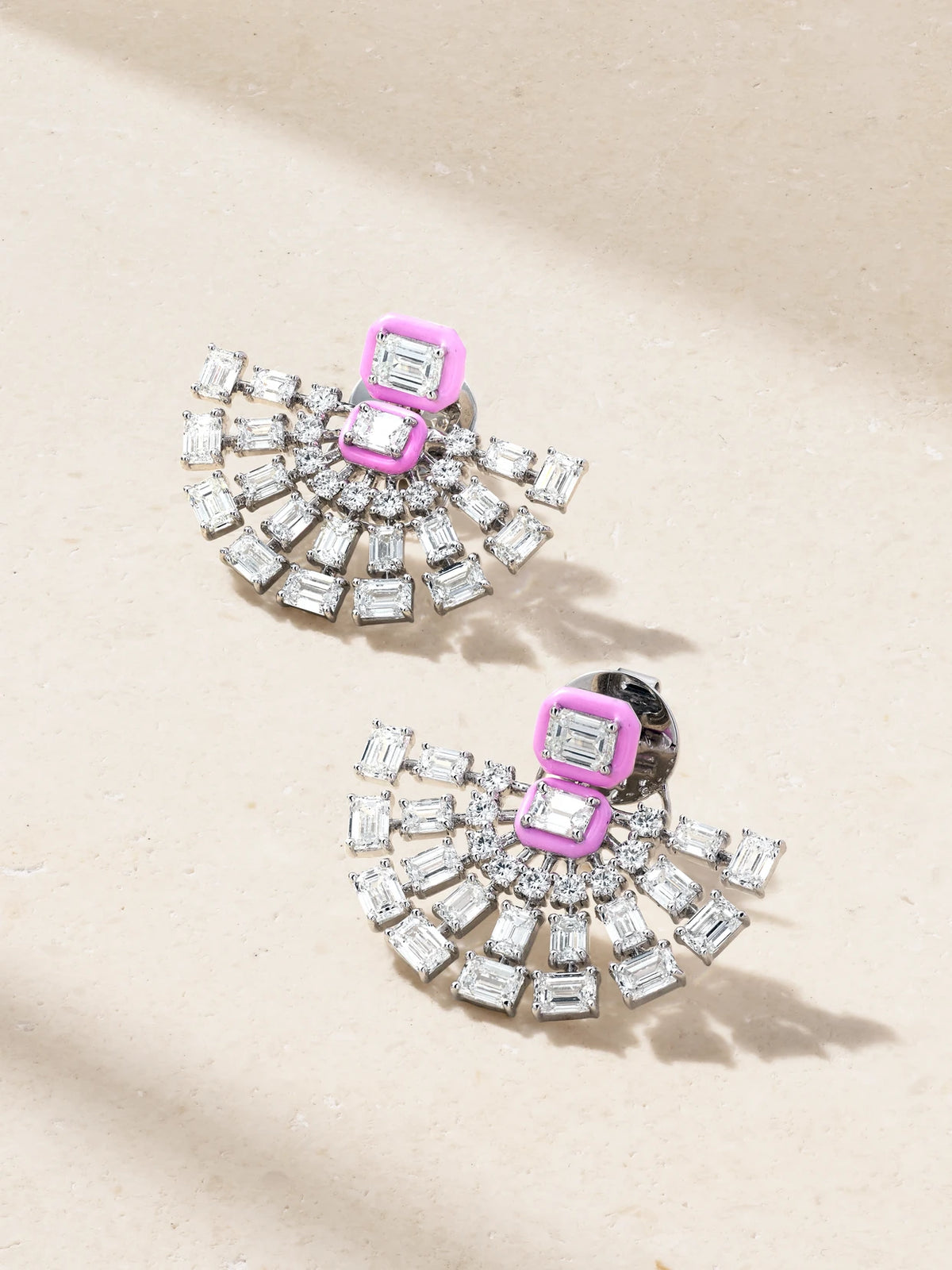Fan 18-karat White Gold, Diamond And Enamel Earrings