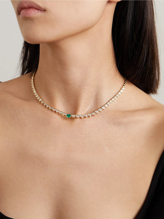 Image of Necklaces. Product name - 18-karat Gold, Diamond And Emerald Necklace in Multi colour by brand - Anita Ko