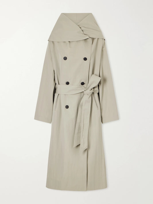 Image of Coats & Jackets. Product name - Dorothy Double-breasted Belted Cotton-blend Trench Coat in Green colour by brand - KALLMEYER