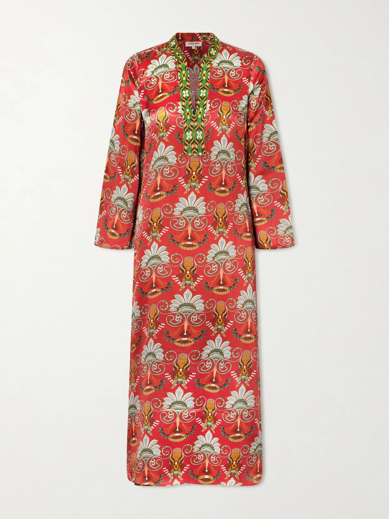 Image of Dresses. Product name - Jenna Printed Silk Midi Dress in Red colour by brand - Emporio Sirenuse