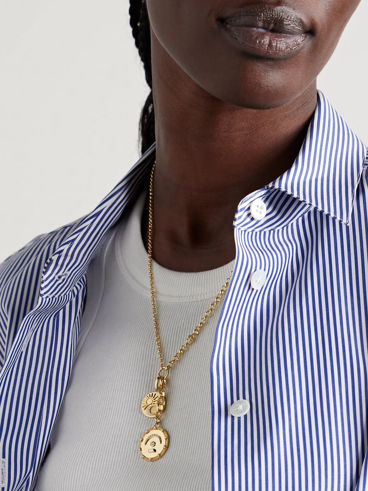 Image of Necklaces. Product name - Pause + Balance Medium Mixed Belcher Story 18-karat Gold Diamond Necklace in Multi colour by brand - FoundRae