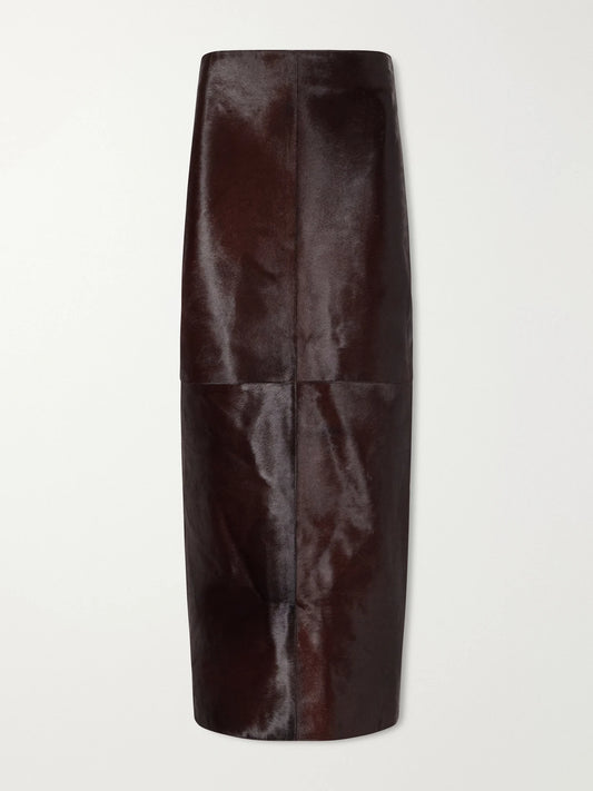 Nour Hammour Elyse Paneled Calf Hair Midi Skirt