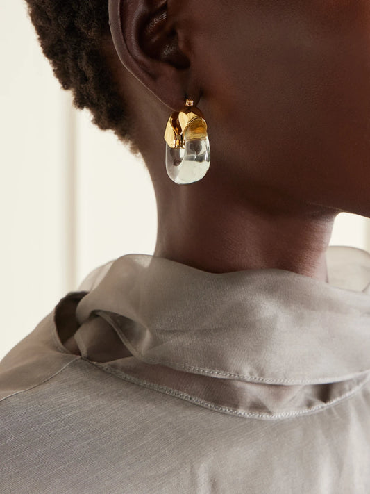 Image of Earrings. Product name - Gold-plated And Resin Hoop Earrings in Blue colour by brand - Lizzie Fortunato