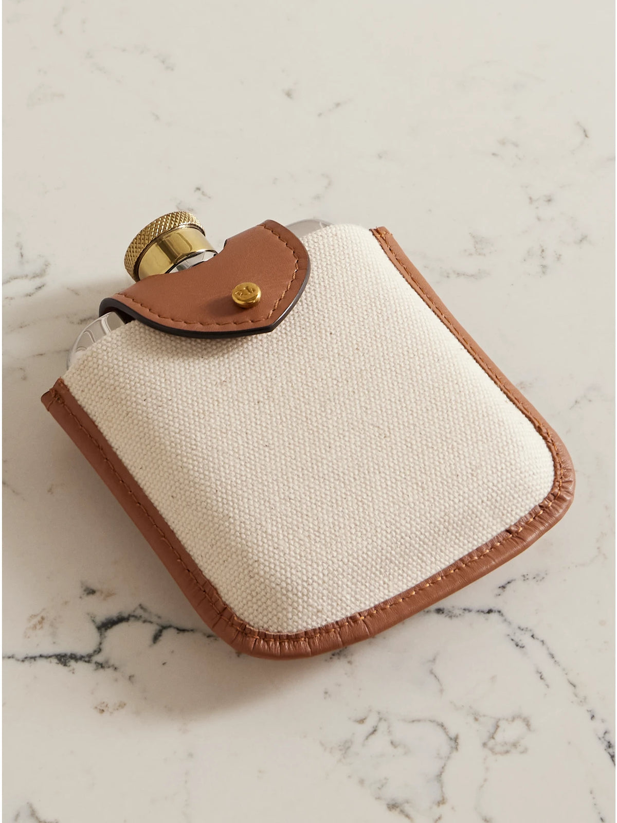 Garrett Silver-tone And Gold-tone Flask And Leather And Canvas Case