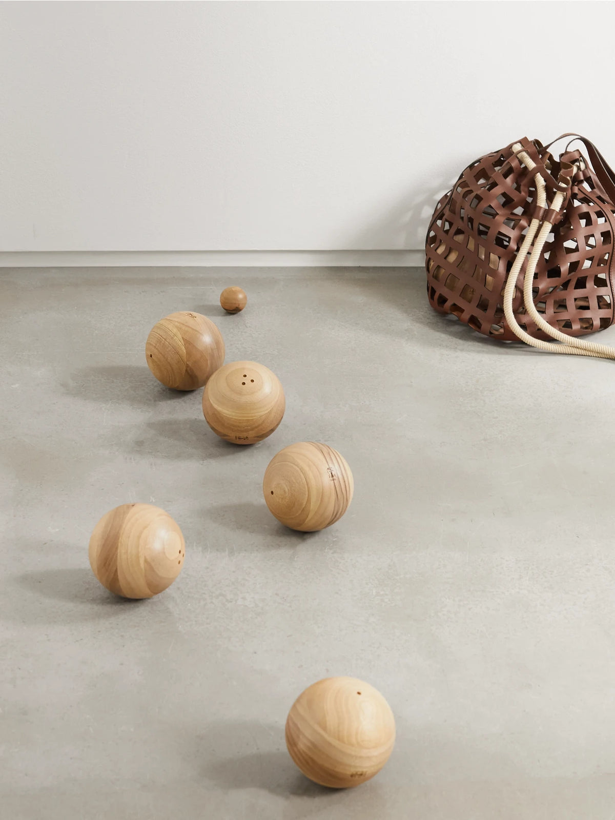Image of Decor. Product name - Walnut And Leather Bowls Set in Brown colour by brand - Brunello Cucinelli