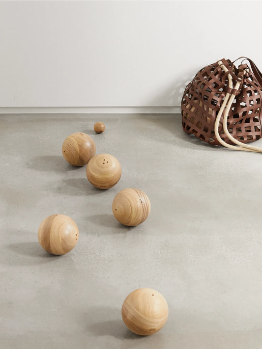 Image of Decor. Product name - Walnut And Leather Bowls Set in Brown colour by brand - Brunello Cucinelli