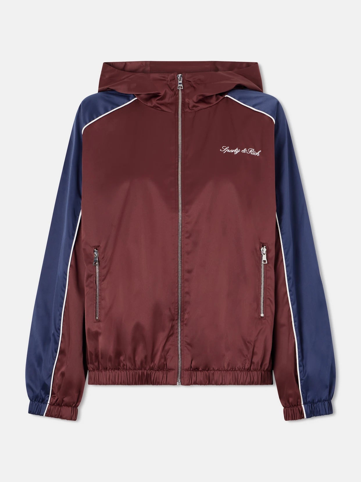 Image of Sleepwear & Loungewear. Product name - Logo-embroidered Shell Jacket in Burgundy colour by brand - Sporty & Rich
