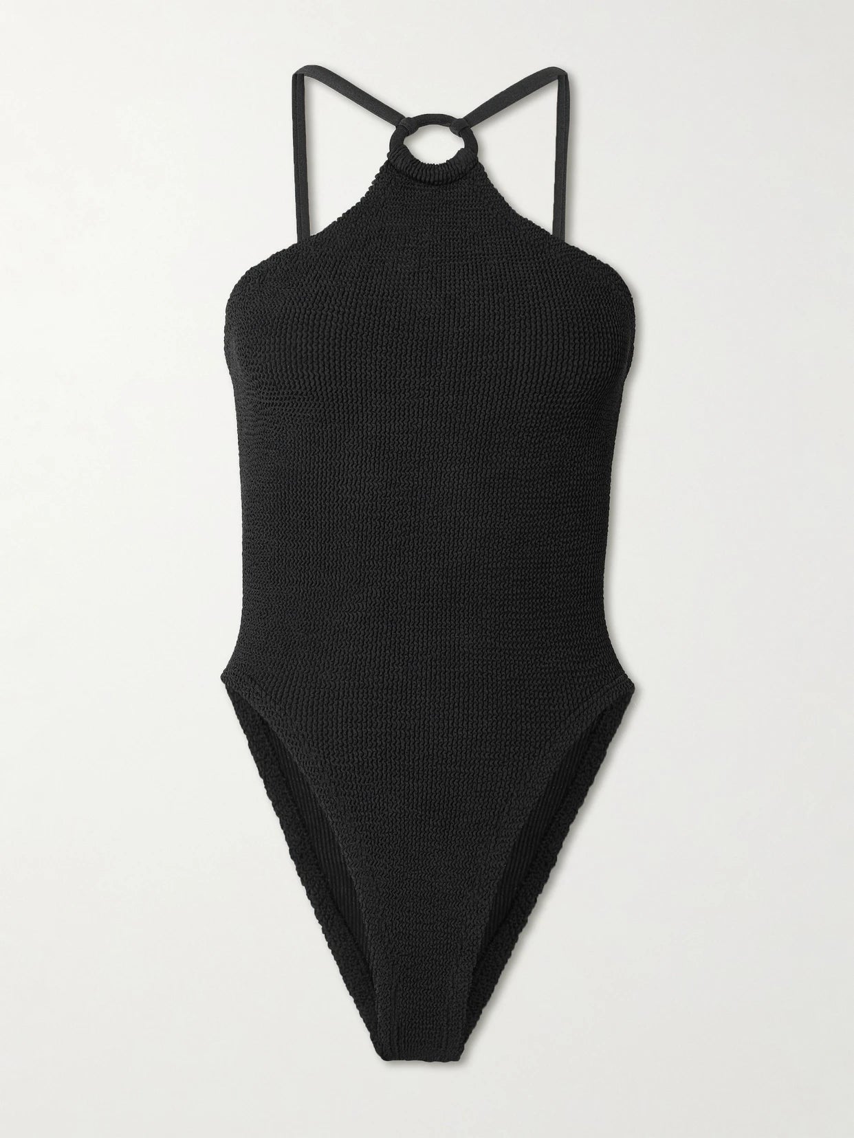 Image of Swimwear. Product name - Jasmine Cutout Original Crinkle Halterneck Swimsuit in Black colour by brand - Hunza G