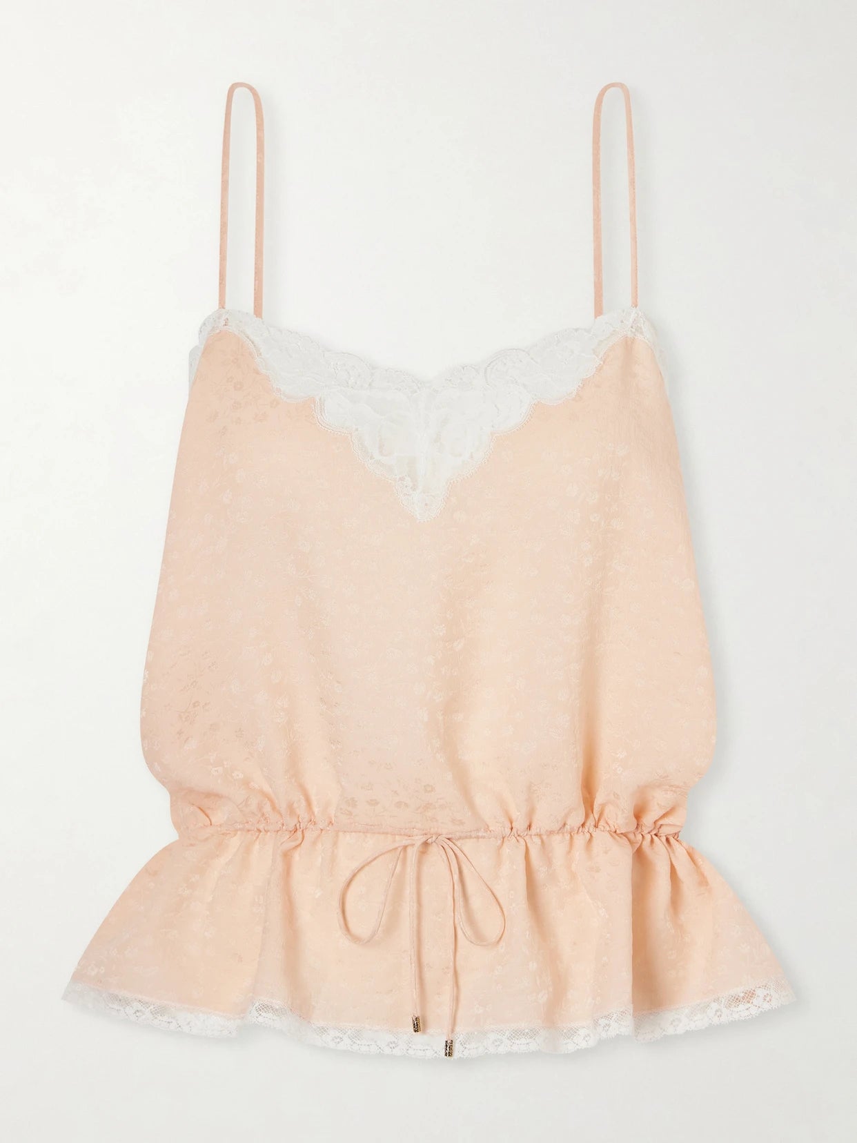Image of Blouses. Product name - Lace-trimmed Silk-jacquard Camisole in Pastel pink colour by brand - Chloé