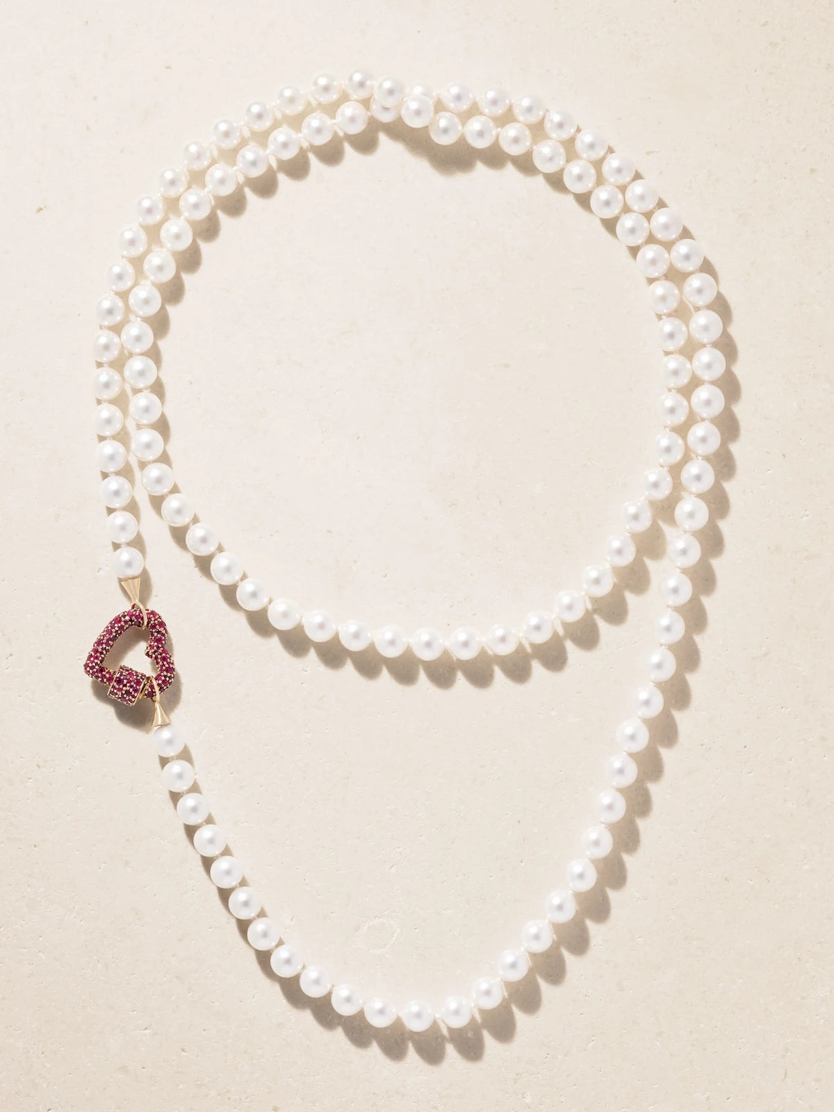 Marla Aaron Heartlock 14-karat Yellow Gold, Ruby And Pearl Necklace