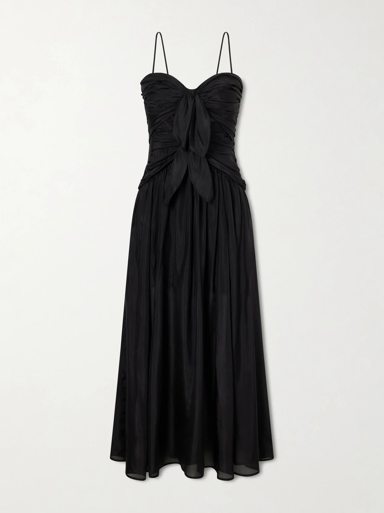 Image of Dresses. Product name - Aster Cutout Gathered Silk-chiffon Midi Dress in Black colour by brand - Zimmermann