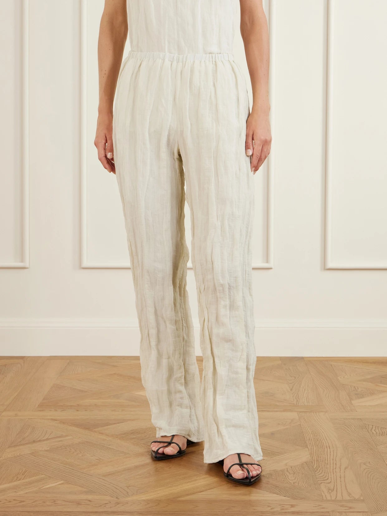 Crinkled Cotton-blend Wide-leg Pants
