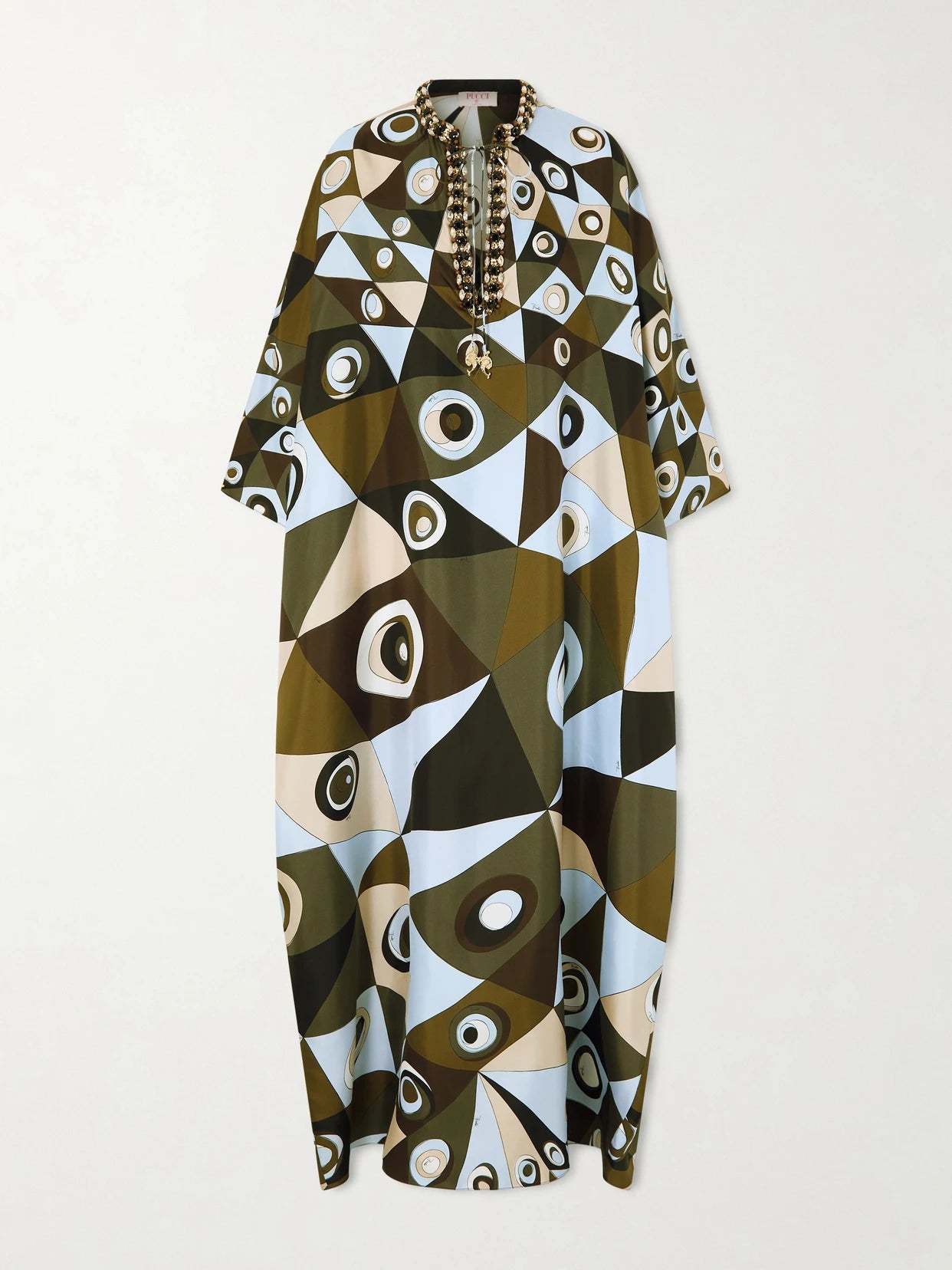Embellished Printed Silk-twill Kaftan