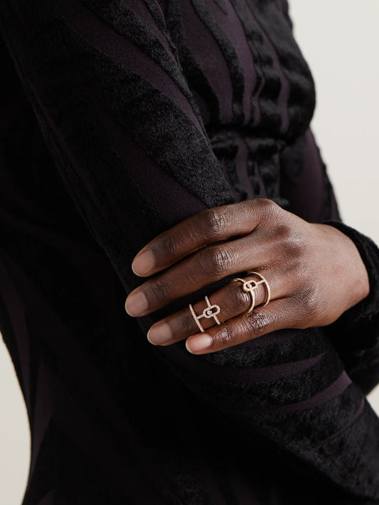 Image of Rings. Product name - Move Uno Double 18-karat Gold Diamond Ring in Multi colour by brand - Messika