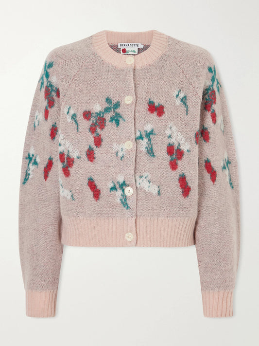 BERNADETTE Amelia Intarsia-knit Mohair-blend Cardigan