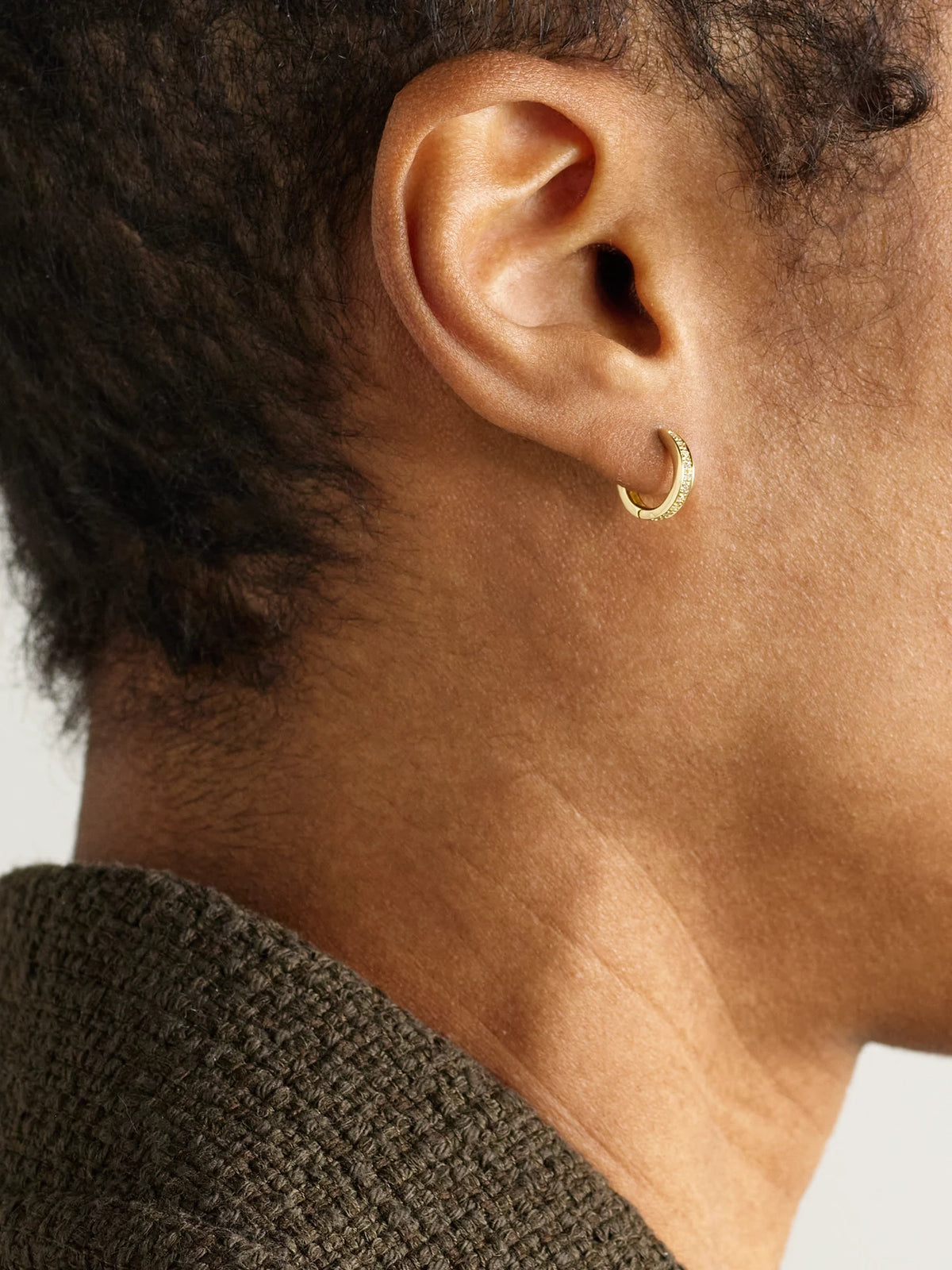 Image of Earrings. Product name - Small 18-karat Gold Diamond Single Hoop Earring in Multi colour by brand - KOLOURS JEWELRY