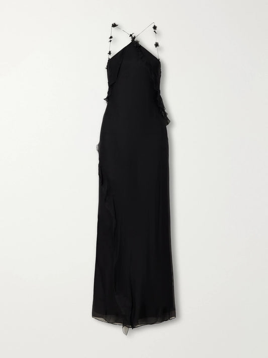 SIR. Lysia Embellished Ruffled Silk-crepe Halterneck Maxi Dress